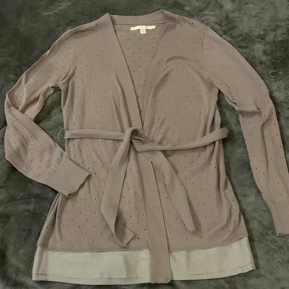 Delicate beautifully made women’s sz M Lauren Conrad long wrap cardigan w/ belt